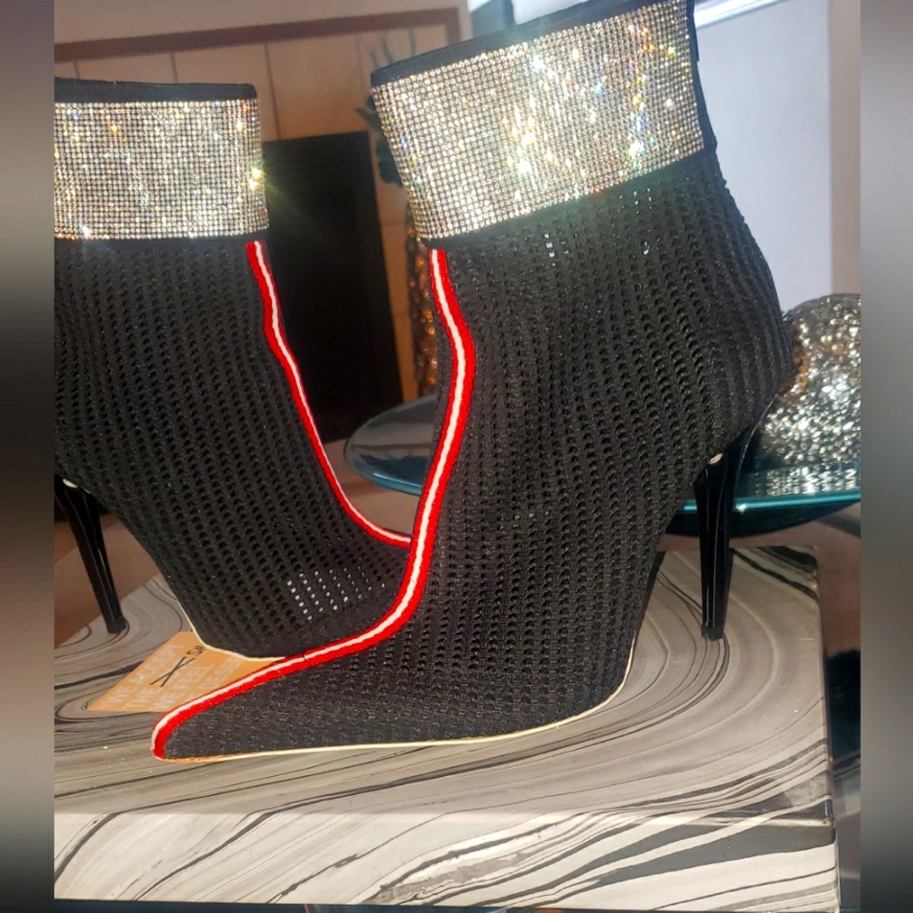 Jeffrey Campbell Neverworn Booties, Black, Stone Studded Ankle, 9.5